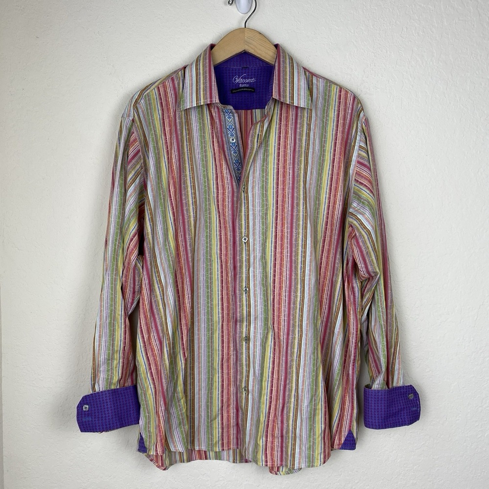 Visconti Uomo Mens 2XL Long Sleeve Flip Cuff Button Shirt Colorful Button Up 90s